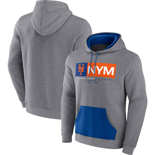 Men's New York Mets Heathered Gray Iconic Steppin Up Fleece Pullover Hoodie